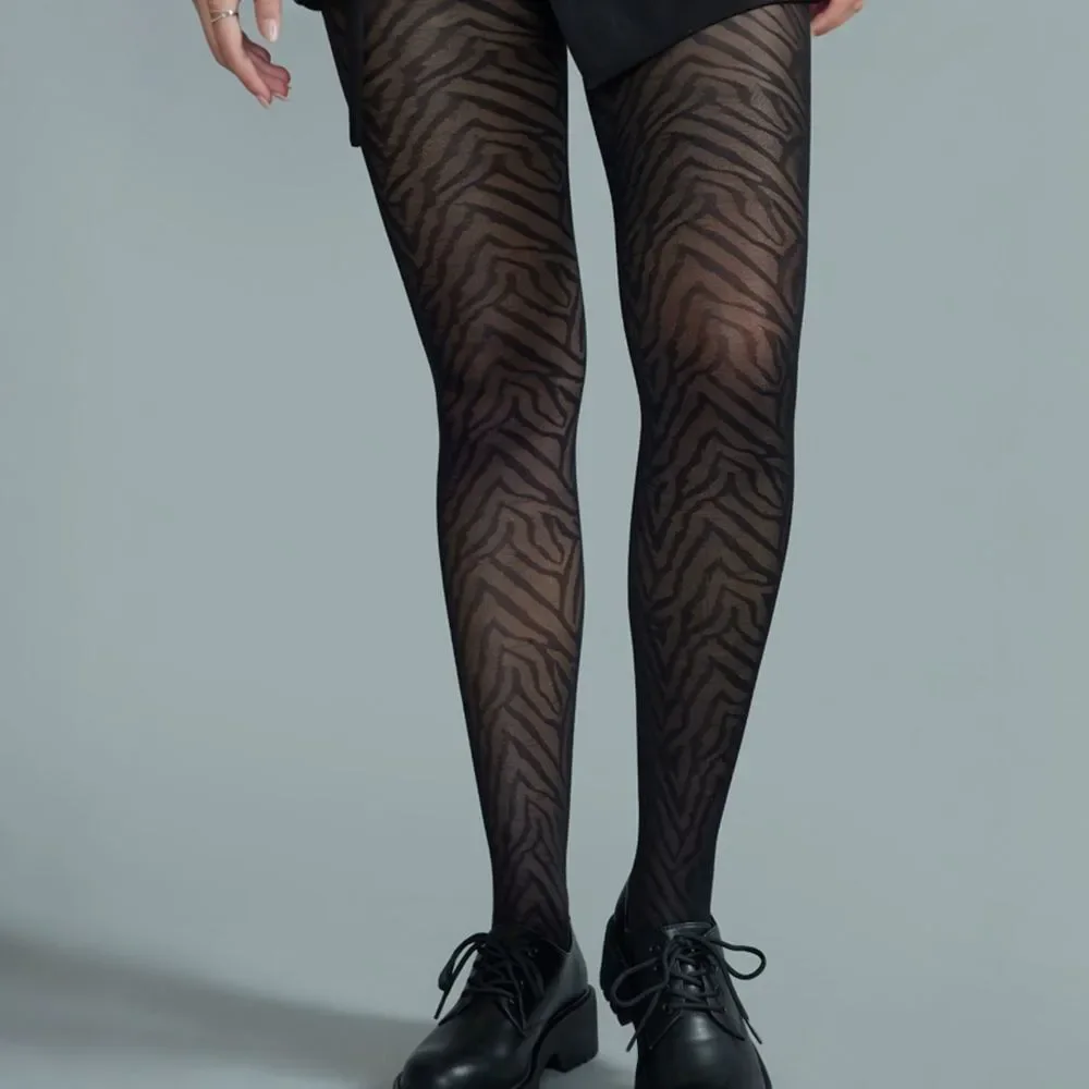 Francesca's Eliza Black Sheer Tiger Print‎ Tights 2 Pair Chic Patterned Size S/M